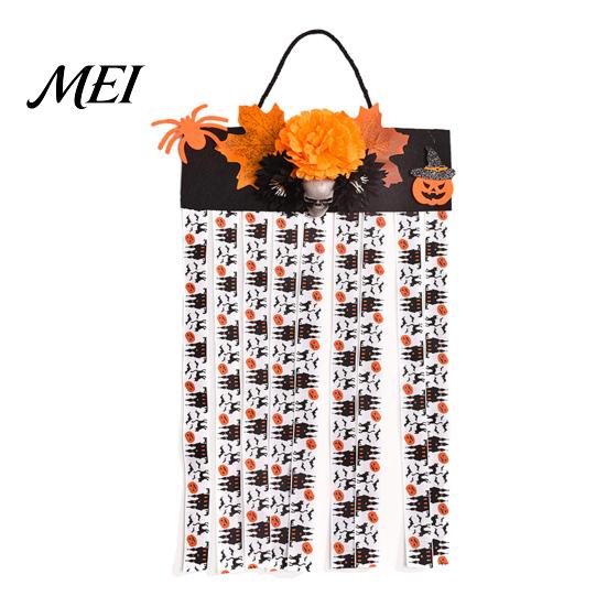 Dynamic Swaying Door Lintel Decoration Halloween Rag Flag Banner, Pumpkin Maple Leaf Flower Ribbon Hanging Escape Room Thrilling Atmosphere