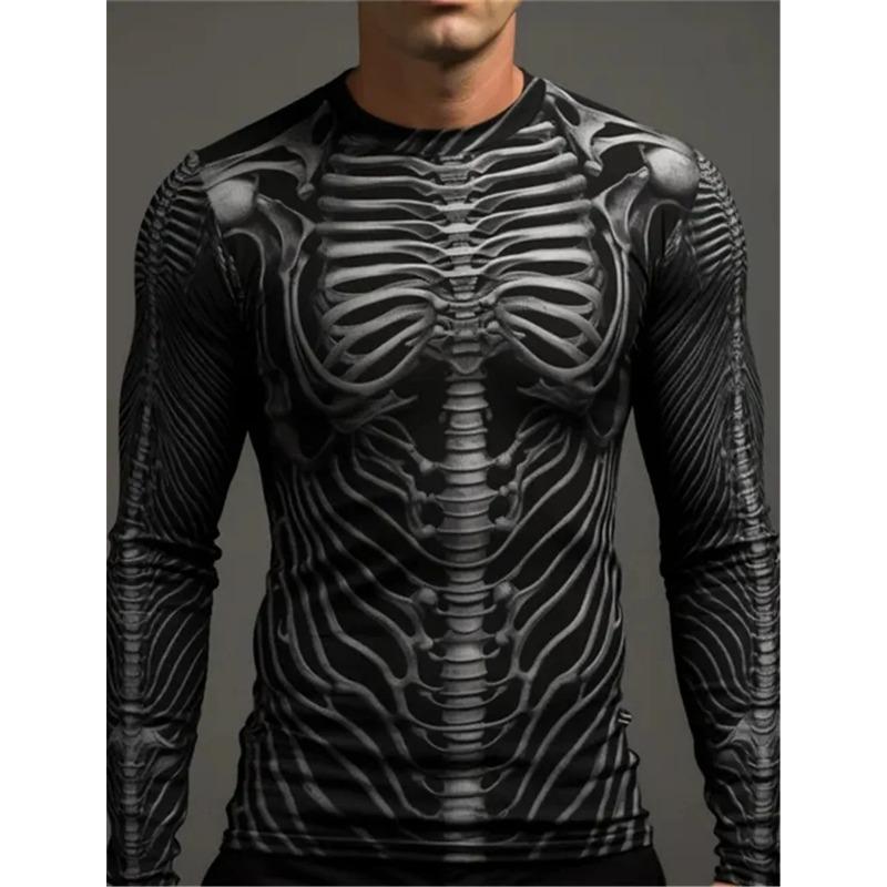 

3D Полная Печать Весна Осень Футболка с Длинным Рукавом Повседневная с Графикой Y2K Скелеты Черепа Харадзюку Топы Модная Мужская Одежда S