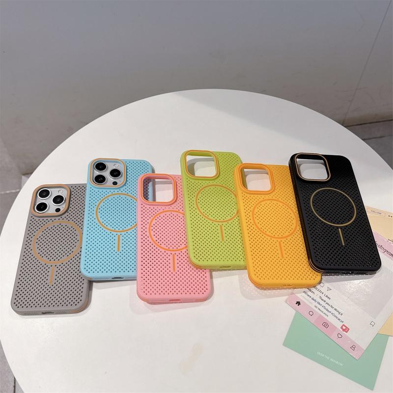 Luxury Contrasting Color Mesh Heat Dissipation Magnetic Protective Case for iPhone 16 Pro Max 15 14 13 12 Pro, Fully Shock-absorbing Protective Cover