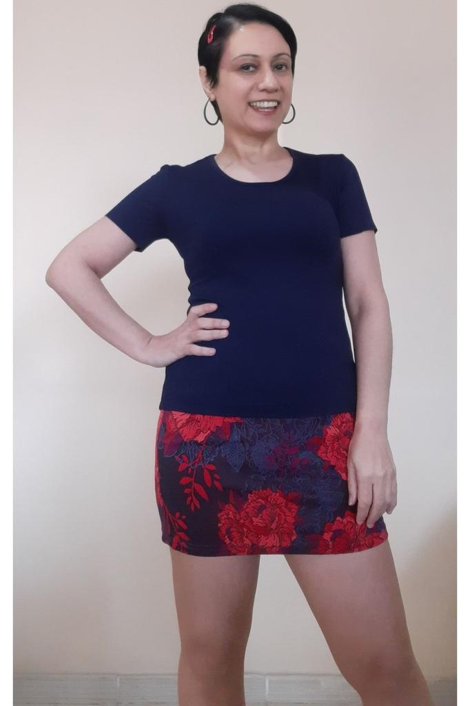 Women's Style Big Size T-Shirt Navy Blue Short Sleeve Combed Cotton Viscose Bady T-Shirt