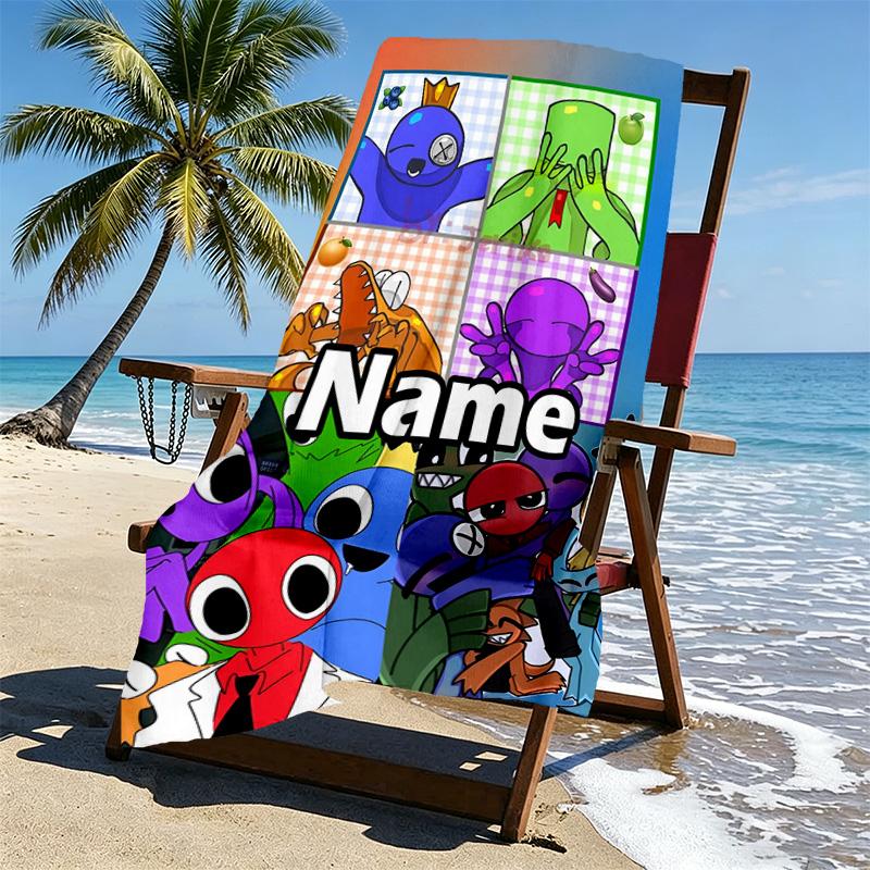 Custom Name Personalized Game Rainbow Friends Print Beach Towel, for Trip Camping Beach Party Home Decor, Birthday Gift for Family & Friends