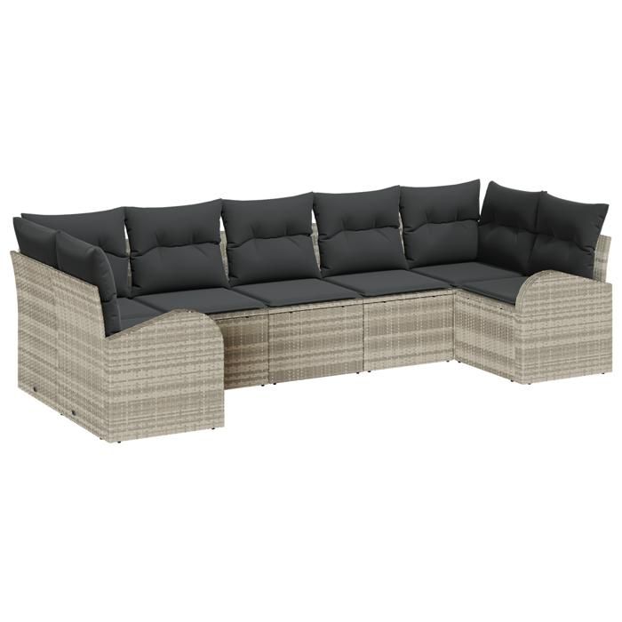 VidaXL Ensemble de sofa de jardin 7 pièces avec coussins gris clair en poly rotin 3346192
