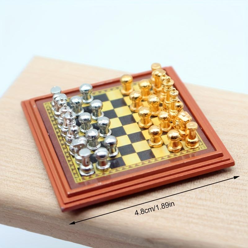 Mini Chess Set Metal Board  Table Version Tiny Home Decor DIY Collector's Display Easter Birthday Creative Gift