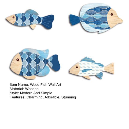 4 Pcs Wooden Fish Wall Decor Rustic Beach Nautical Wood Art Coastal Themed Wall Hanging Sign for Home Lake House Bathroom Decor