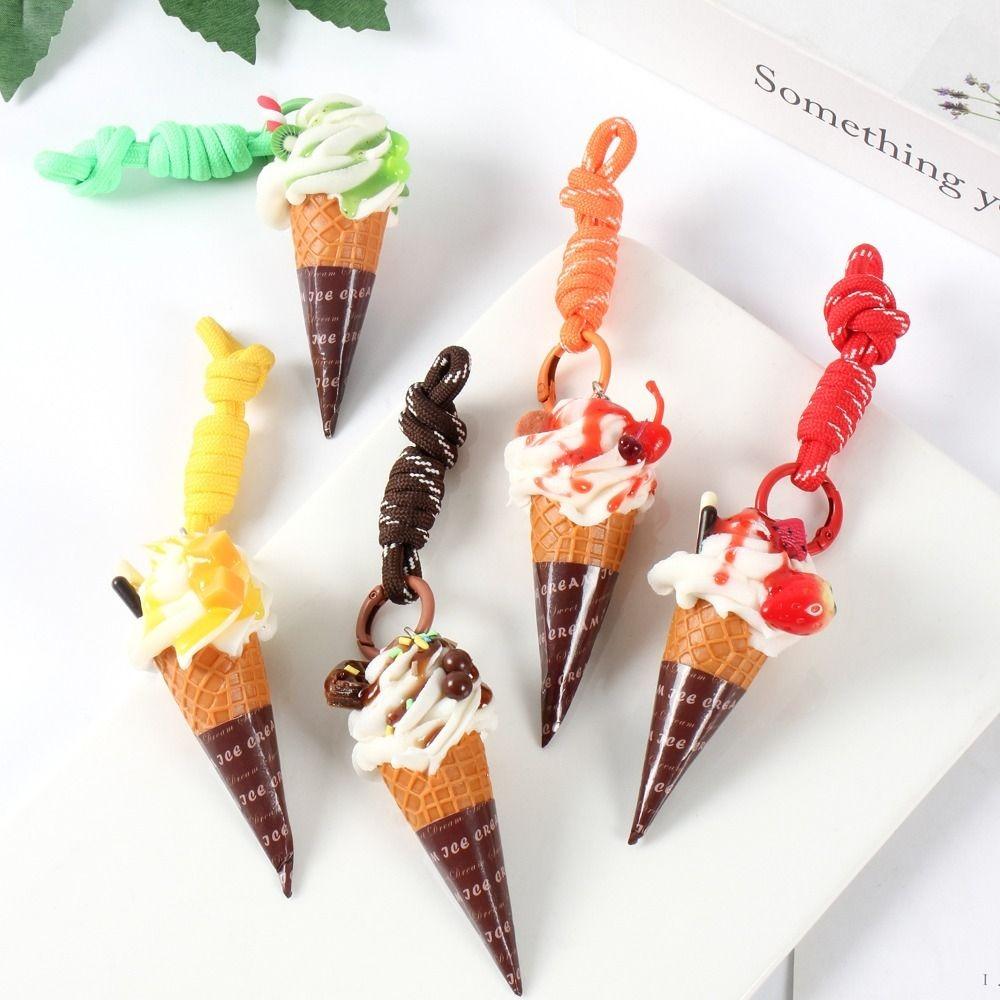 Fruit Flavored Realistic Dessert Pendan Cute Food Shaped Keyring Ice Cream Keychain Women