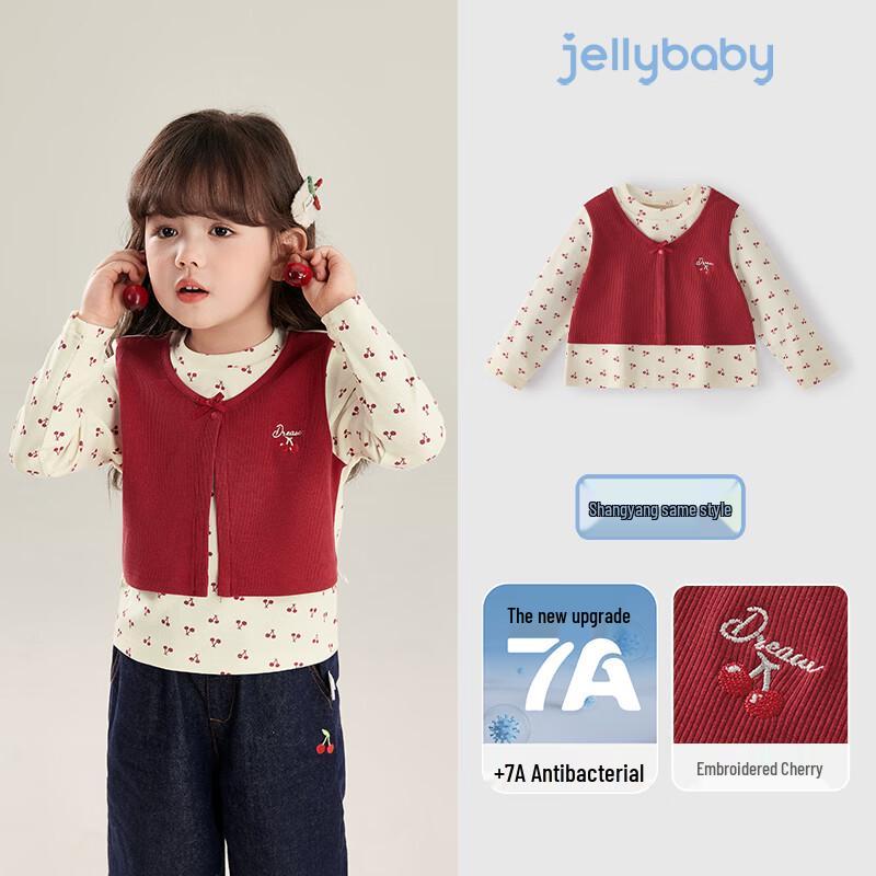 JELLYBABY Girls  French Print Faux Two-Piece Long-Sleeve T-Shirt 100