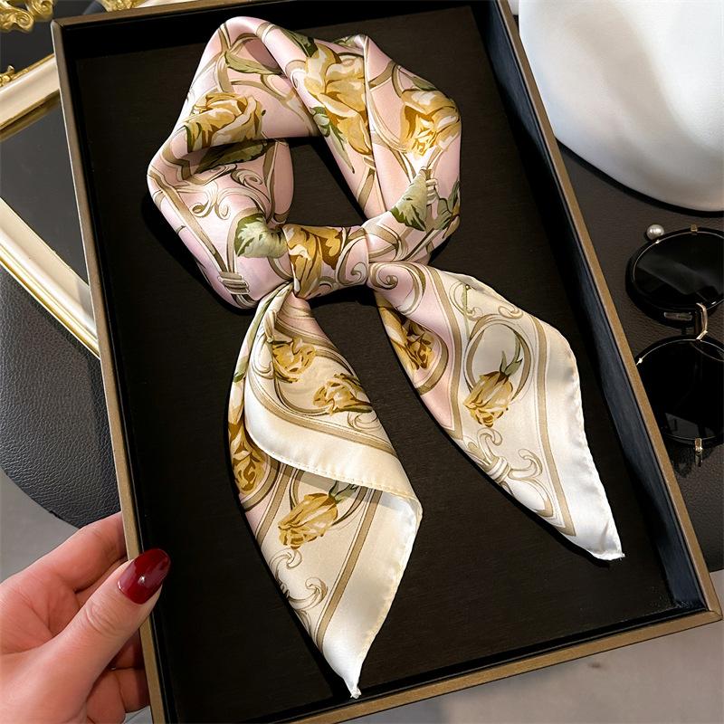 Simulation Silk Lady Korean Version 71 Small Square Scarf Spring and Summer New Printed Silk Scarf Versatile Decorative Scarf Thin Scarf Shawl