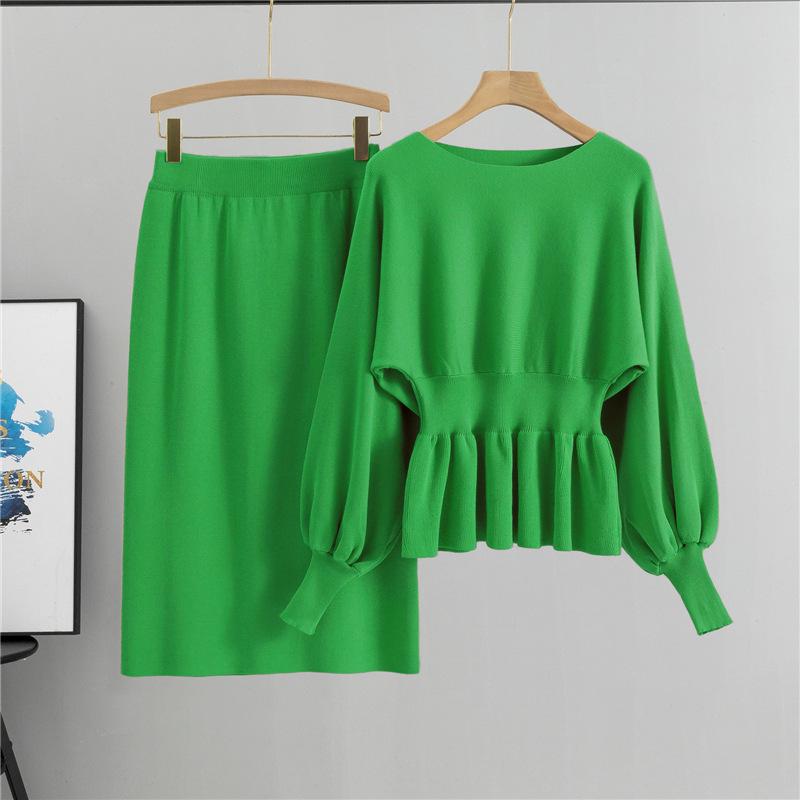 European Lantern Sleeve Bodycon Midi Skirt Set: French Socialite Style for Spring & Autumn