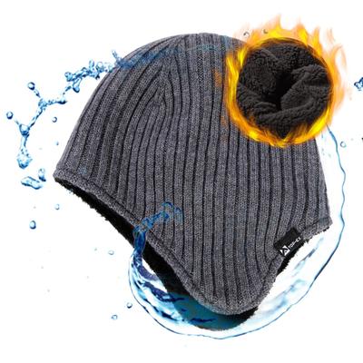 Gray Large Size Knit Hat with Ear Merino Wool Knit Ski Snowboard Small Face Cold [TOP-EX] Men's Flaps, Hat, Cap, Hat, Hat, Effect, Protection, Autumn,