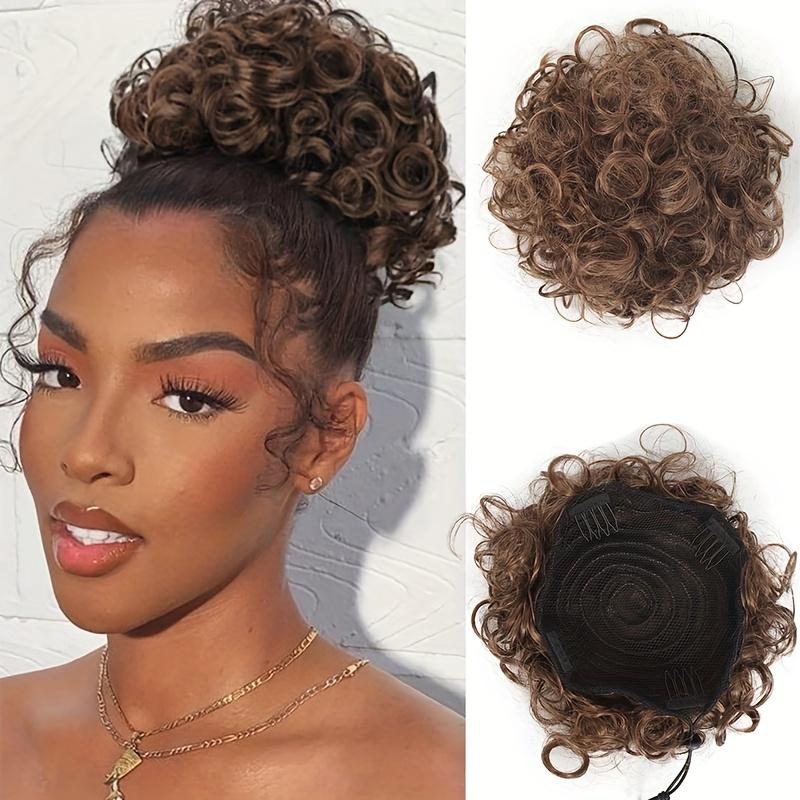 Messy Bun Hair Pieces Elastic Drawstring Fake Hairpieces Short Kinky Curly Scrunchies Ponytail Synthetic Hair Extensions for Women Daily Party Use