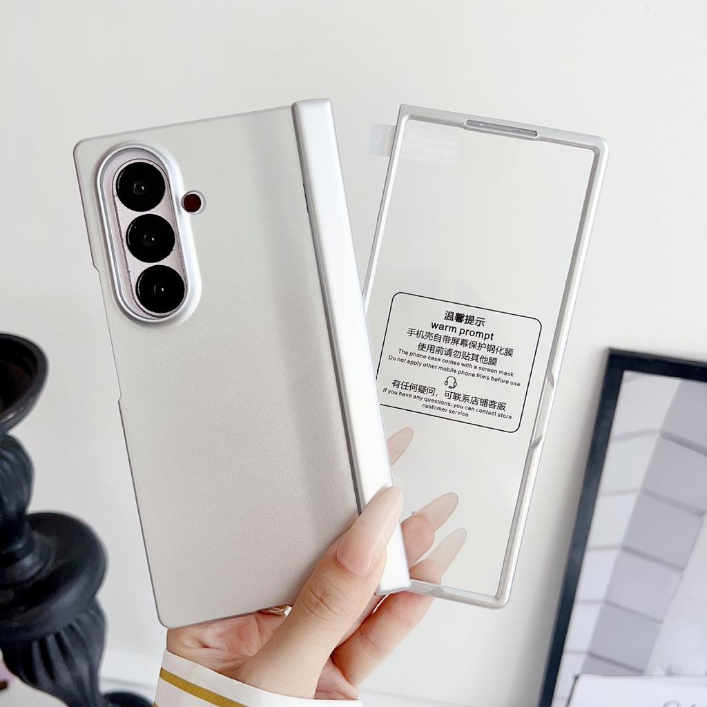 Matte Hinge Protective Phone Case for Samsung Galaxy Z Fold 7 6 5 4 3 with Tempered Glass Screen Protector and Back Cover