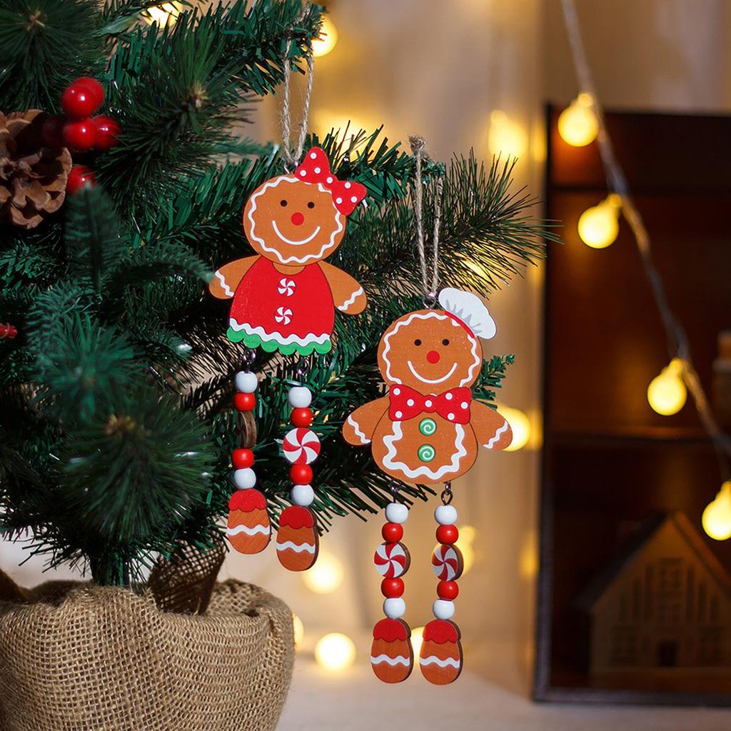 4pcs Wooden Couple Long Legs Gingerbread Man Small Pendant Christmas Tree Ornament  Xmas Decorations