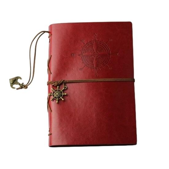 Personalisierter Tagebuch-Notizbuch-Ordner aus Kunstleder, 6-Ring, Loseblatt, Vintage, Persönlich, Nachfüllbar Small rot