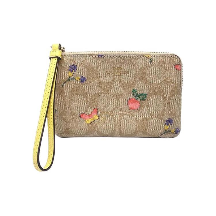 New COACH PVC Clutch Small Women's Bright Khaki/Vintage Yellow Monogram C8722-IMTVE