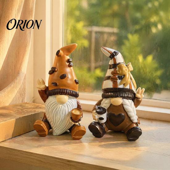 Small Tabletop Decor Mini Resin Coffee Gnome Ornaments, Sitting Bean Goblin Figurines, Bar Counter Decorations Cute Statue for Shop Kitchen