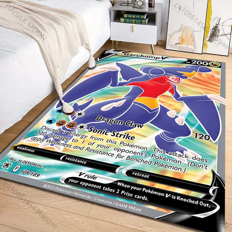 Wiele rozmiarów Dywan z nadrukiem karty Pokémon Garchomp do salonu, sypialni, pokoju dziecięcego, wystroju domu, dywanik obszarowy, narzuta na sofę, przedpokój, mata do zabawy