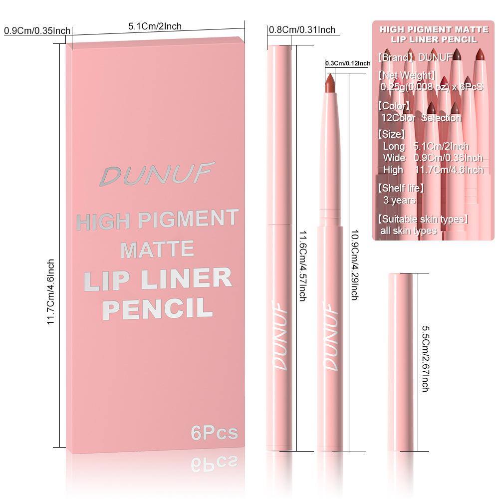 6 sztuk/zestaw konturówka do ust Nude Lip Liner Set wodoodporna matowa szminka o długotrwałym działaniu błyszczyk odporny na rozmazywanie łatwa aplikacja prezent dla każdego rodzaju skóry