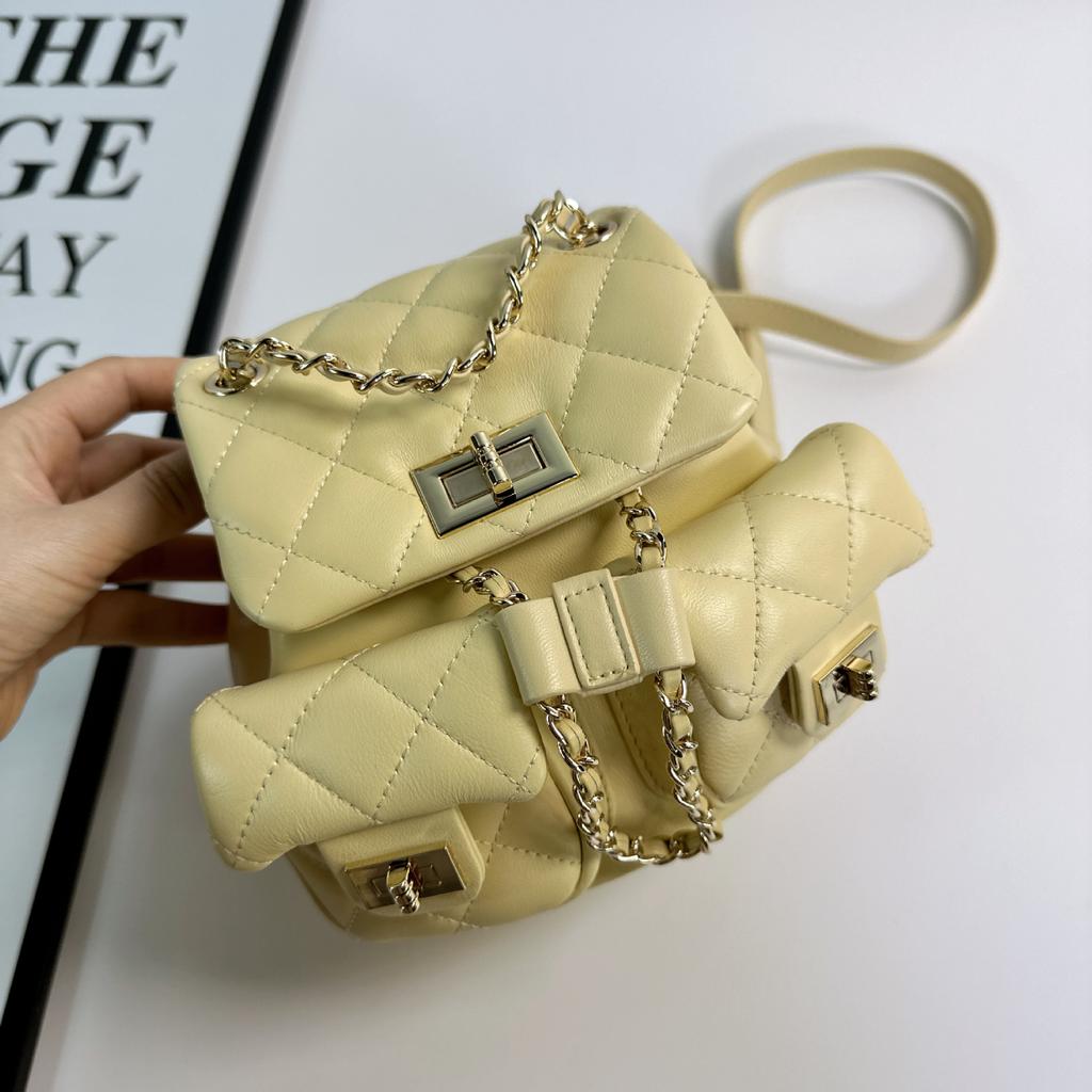 Xiaoxiang genuine leather little frog mini backpack women's high-end sense versatile first layer sheepskin rhombus chain bag small backpack