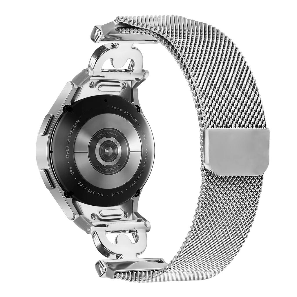 Watch Band For Samsung Galaxy Watch 5/Watch 5 Pro/Watch 5 Active/Watch4 Silver Milanese Stainless Steel Strap with D-Shape Quick Release Connector