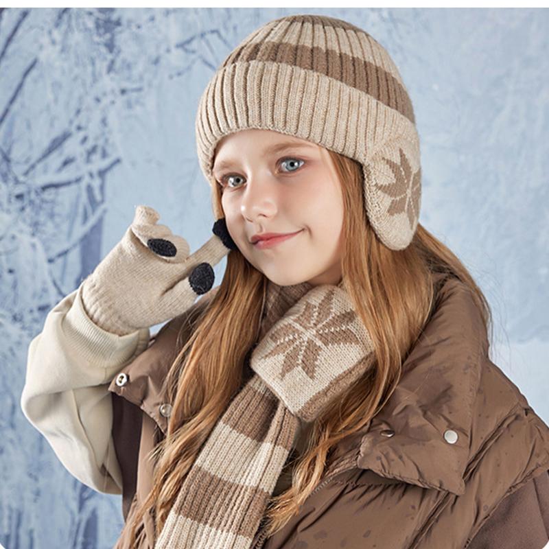 3 buc pălării pentru copii mănuși eșarfă pălărie tricotată în dungi la modă băiat fată bebeluș iarnă plus șepci de protecție pentru urechi din catifea set de articole calde pentru copii