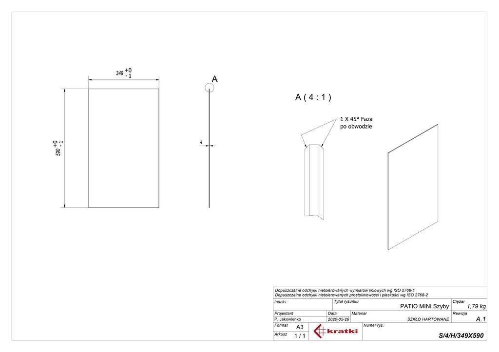 Glass for gas heater PATIO MINI - side