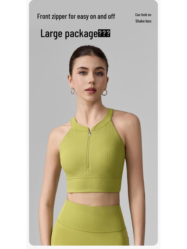 Women's High-Intensity Yoga Set: Zipper Sports Bra & Mesh Leggings with Pocket