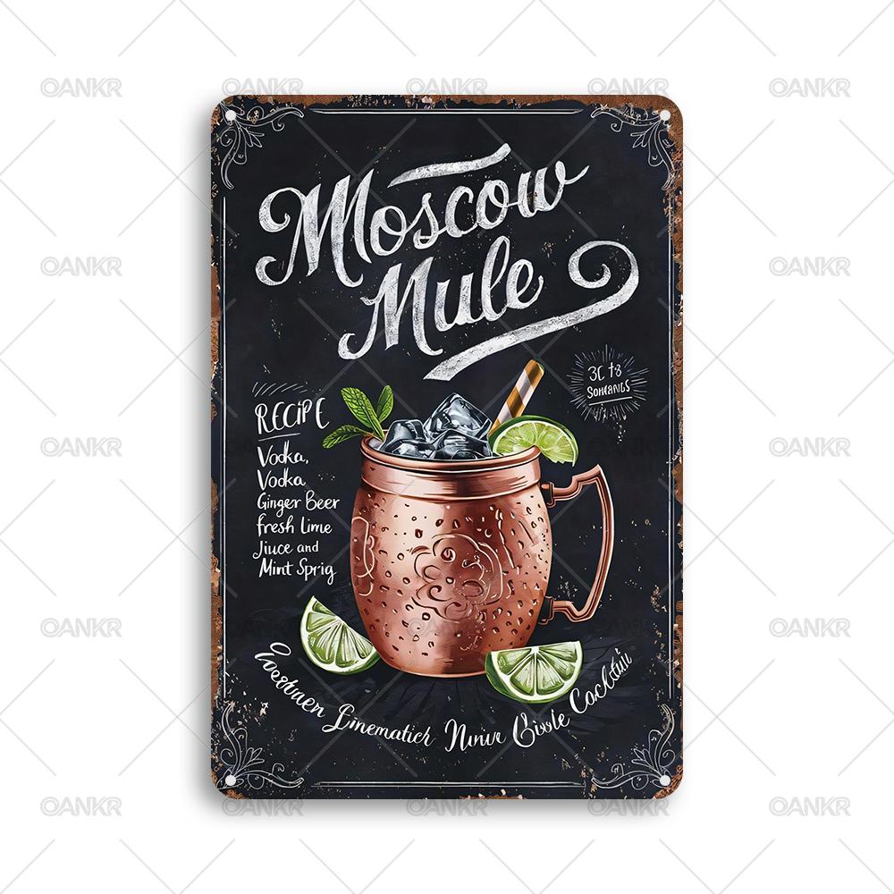 Vintage Pub Bar Club Decor Poster Metal Tin Sign Moscow Recipe Sign Art Poster Metal Signs for Home Decor Plaque Accessories 20x30cm（7.8x11.8inch）