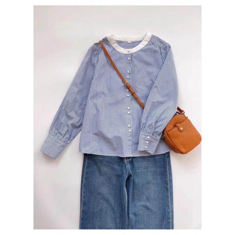 2026 Spring Designer Striped Cotton Linen Shirt – Versatile, High-Quality Minimalist Top M светло-синий