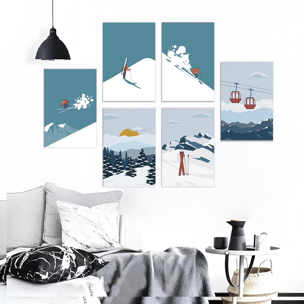 KROEY Ski Poster Apres Ski Snowy Mountain Posters Vintage Ski Canvas Wall Art For Modern Family Bedroom Living Room Dorm Classroom Office Decor