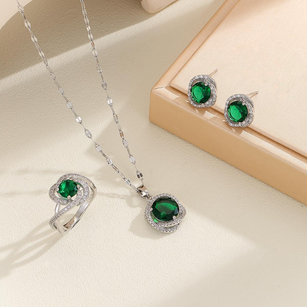 New Necklace Women s Versatile Suit Fashion Temperament Jewelry Wholesale Earrings Ring Pendant Three-piece Set 6