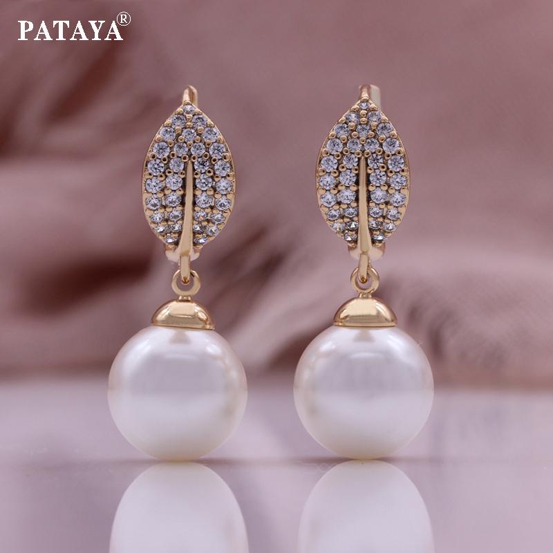 

PATAYA Милые женские серьги с белым искусственным жемчугом и цирконом