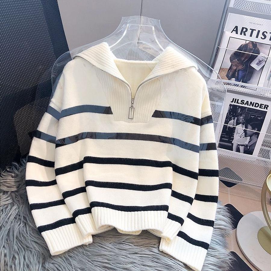 Women's Chunky Knit Sweater Fall Winter Warm Inner Wear New Style Zippered Ribbed Cami Short Sleeve Trending High-End