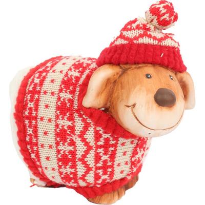 Ceramic Sheep Figurine In a Scandinavian Sweater 15 Cm - Christmas Decoration