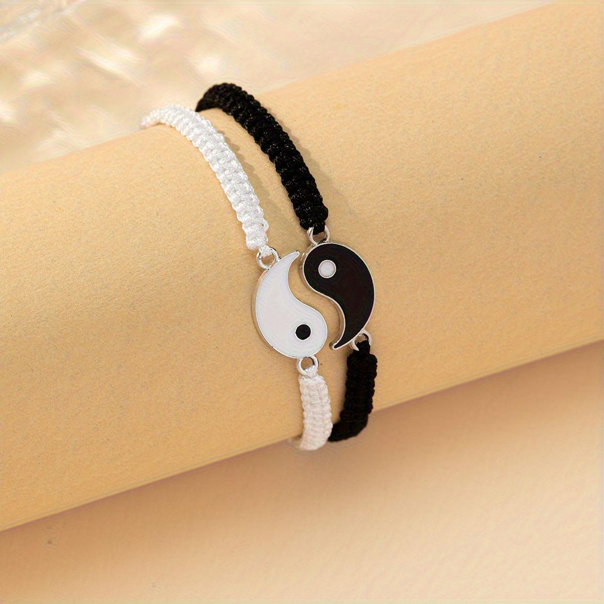 2 pieces/set, yin and yang tai chi couple bracelet, adjustable rope, friendship bracelet, for girlfriends/couples/boyfriends/girlfriends