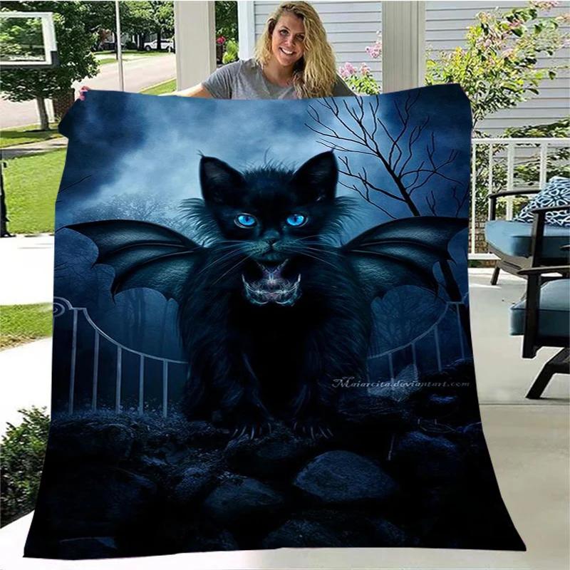 Gato misterioso, gato satanás cobertor fofo quente macio pelúcia sofá capa cobertor quadrado cobertor de viagem (Padrão personalizável)