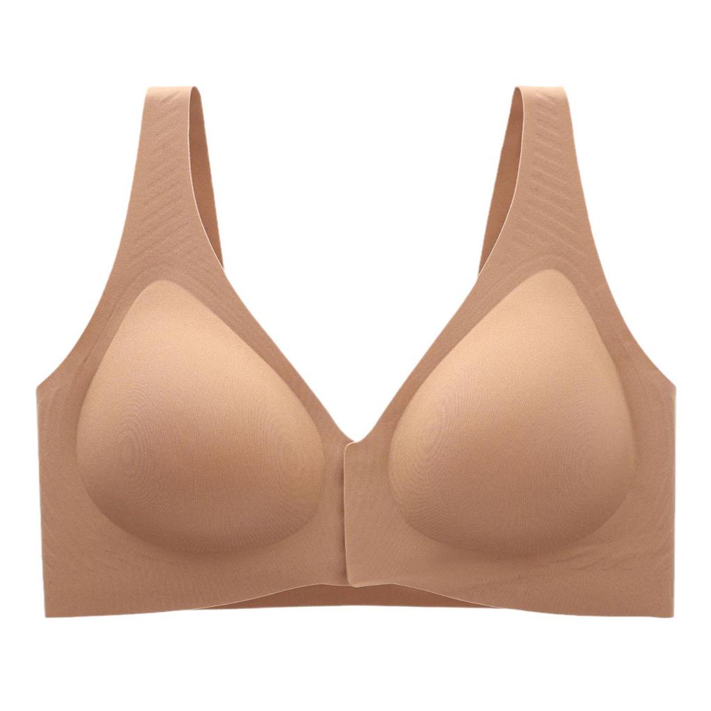 Front Buckle Seamless Plus Size Bra: Side Support, Wire-Free, Anti-Sagging Design.