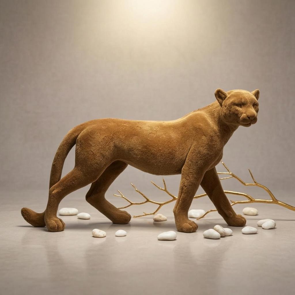 Flocked Panther Statue Matte Leopard Sculpture Decorative Wildlife Art Elegant