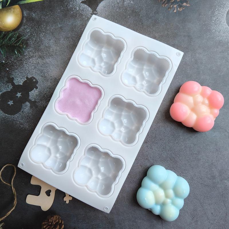 3D Forma na mrakový dort Silikonové formy Čtvercové bublinkové formy na pečení 6 dutin Nové nástroje na pečení pěnových dortů