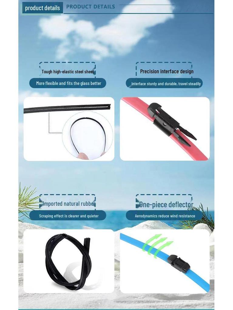 Colorful, Universal, Bone-Free Front Wiper Blade with Rubber Strip for Car Windshields