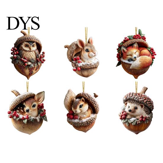 Special Animal Ornament Forest Acorn Hanging Ornament, 2D Acrylic Flat Printed Tree Festive Decor for Christmas, Woodland Creature Pendant,