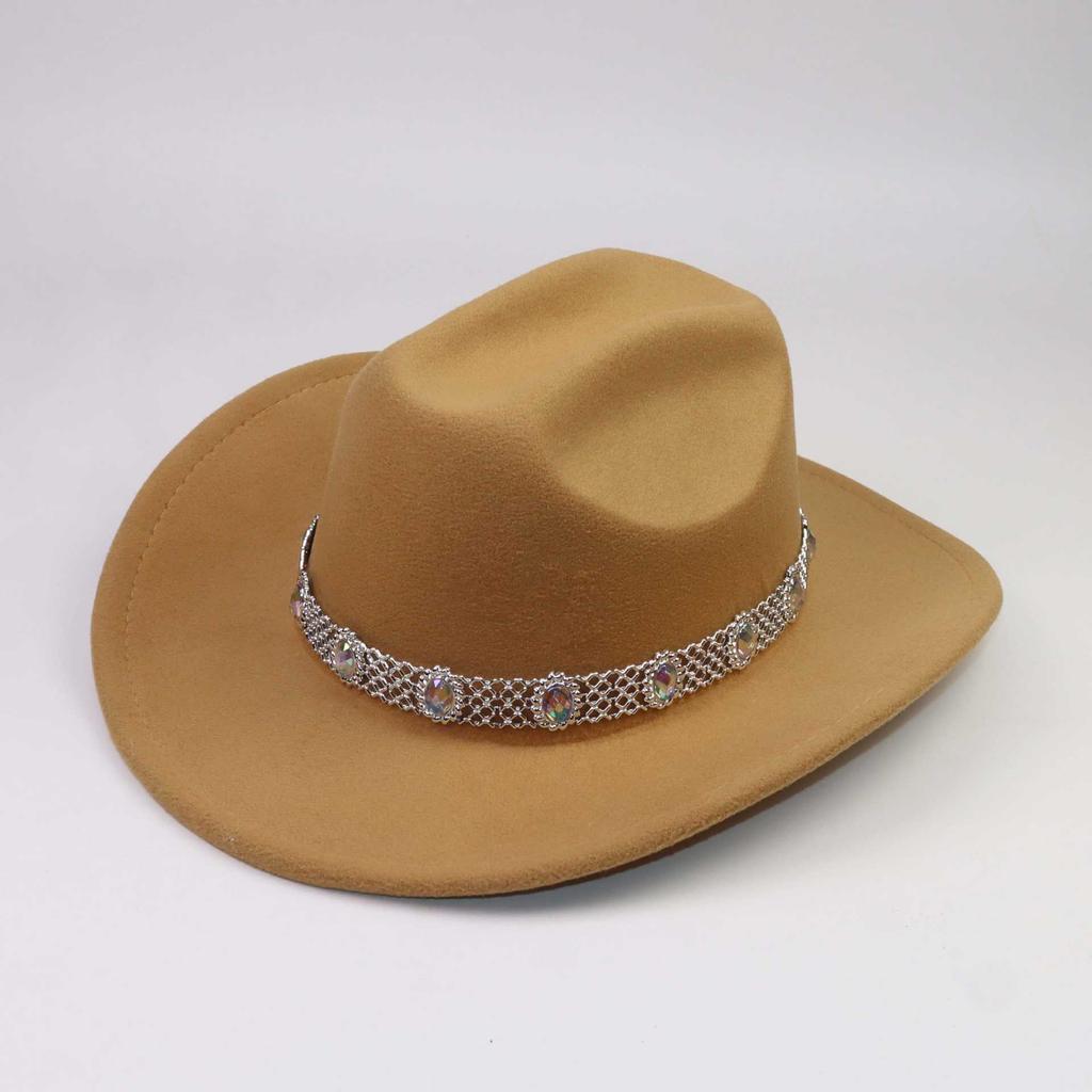 European and American Men's and Women's Western Cowboy Top Hats, Colored Diamonds, Gems, Hollow Felt Hats, Stage Performances, Festival Jazz Hats