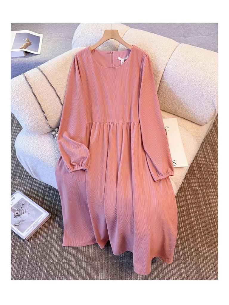 Plus Size Women's Corduroy Dress: Loose, French Style for Autumn/Winter