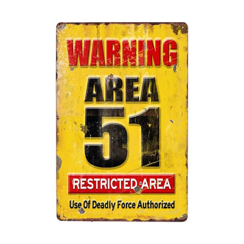 DORA Tin Sign Warning Area Metal Tin Sign UFO Vintage Wall Plaques Art Poster Decoration Painting Home Decor Xcm