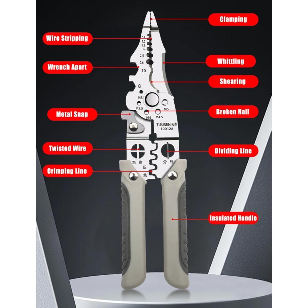 Wire Stripper & Crimper – Manual Multi-Function Pliers for Narrow Spaces, Precision Cable Cutter for 0.8-2.6 mm, Heavy Duty Tool