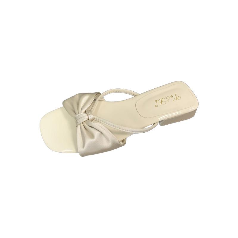 Blue cabinet, open-toed cool slippers for women's summer wear 2025 summer with skirts, one-word drags, folds, bows are gentle and cool