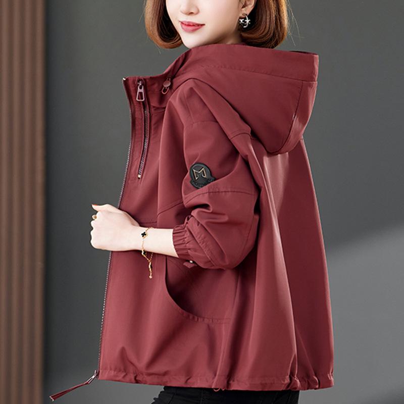 

Ankola Women s Red Hooded Short Jacket - 2025 New Spring & Autumn Plus Size Petite Casual Style L