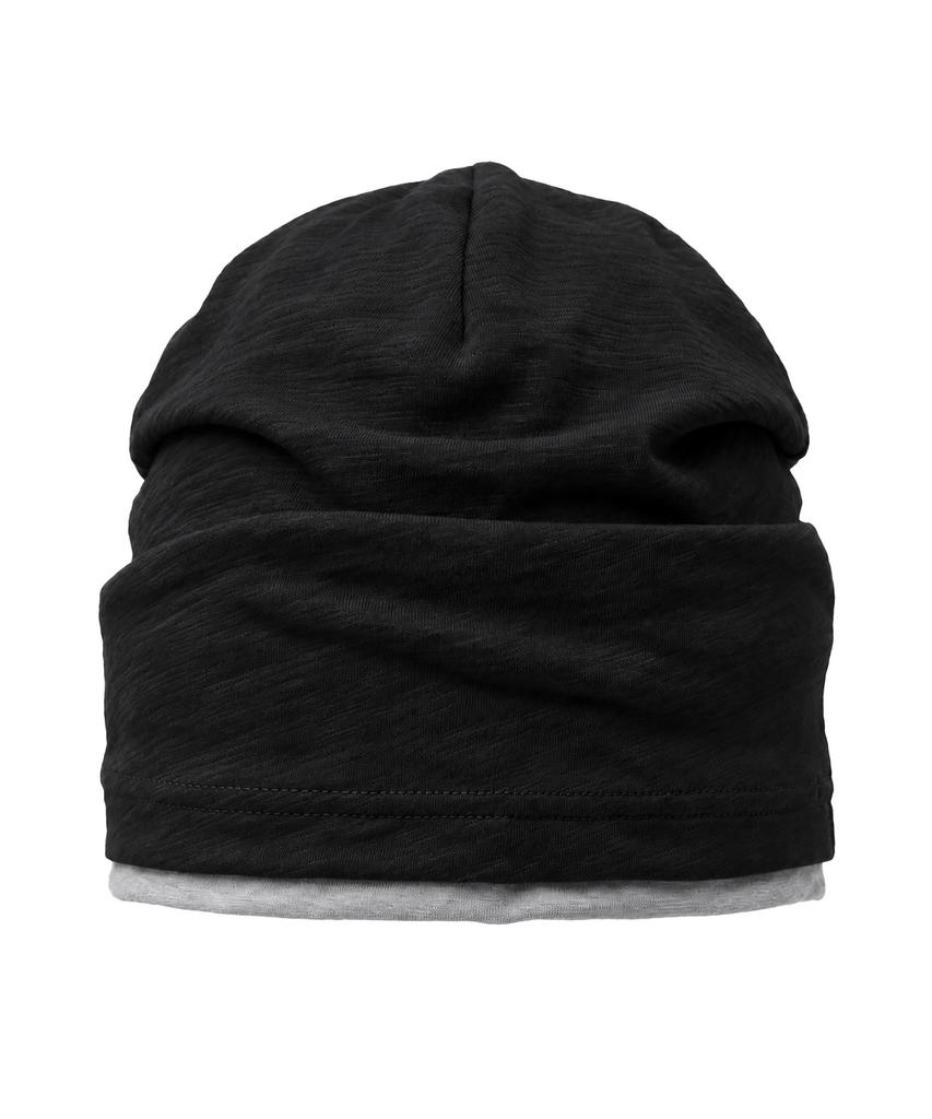 Eondeokeonteulol Cool Two-Tone Color Block Cotton Long Loose Fit Hat Beanie / Layered Slub / Black