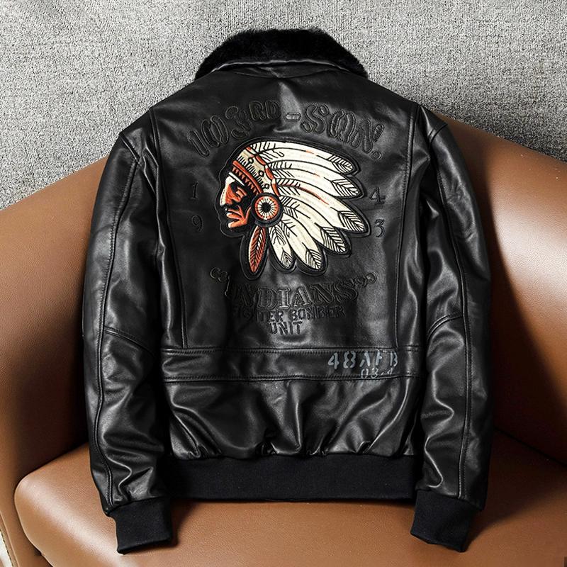 New Genuine Lambskin Leather Jacket for Men Short Bomber with Indian Embroidery Quilted Collar