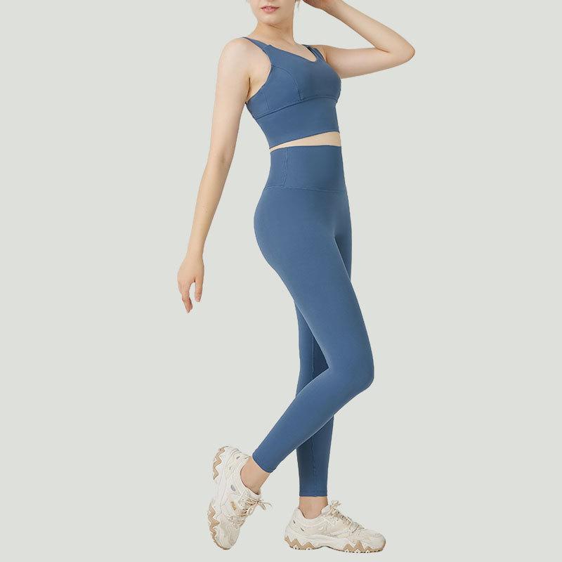 Yoga-Set mit hoher Taille für Damen: Europäischer/Amerikanischer Stil, Nacktes Gefühl, Sexy Rücken Sportweste, Hüfthebende Fitness-Laufleggings.