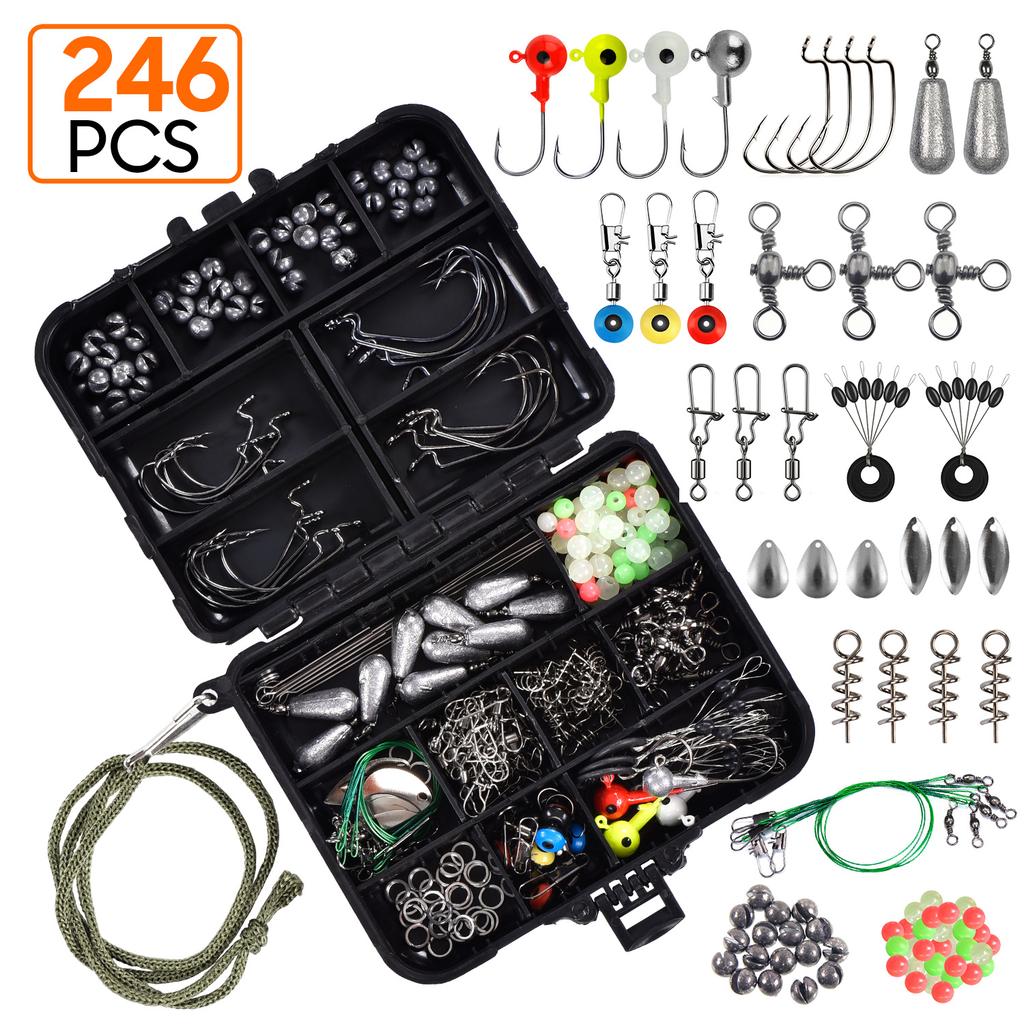 Hot 246PCS Fishing Accessories Set Jig Hooks Sinker Swivel Bead Fish Terminal Tackle , Fishing Gear Saltwater Fishing Set Kit